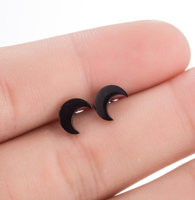 Hip hop Black Star Moon Stud Earring Fashion Jewelry Best Gift for Friend Girl