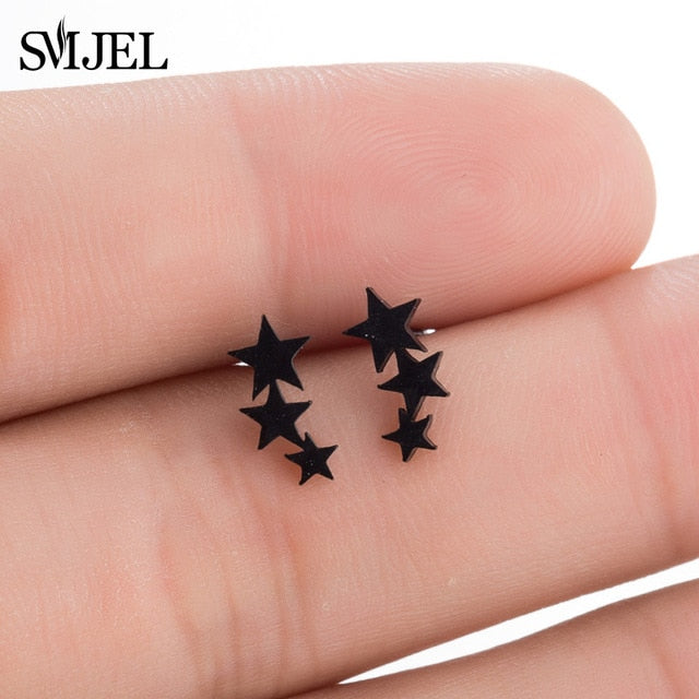 Hip hop Black Star Moon Stud Earring Fashion Jewelry Best Gift for Friend Girl