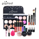 Load image into Gallery viewer, Cosmetics Kit Eyeshadow Lipstick Eyebrow Pencil Lip Gloss Makeup Brush Powder Puff with Makeup Bag
