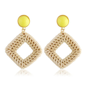 Bamboo Strip Straw Ear Stud Hot Wooden Handmade Rattan Earrings for Women