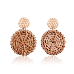 Bamboo Strip Straw Ear Stud Hot Wooden Handmade Rattan Earrings for Women