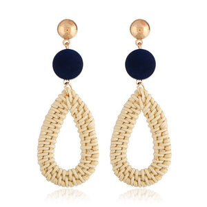 Bamboo Strip Straw Ear Stud Hot Wooden Handmade Rattan Earrings for Women