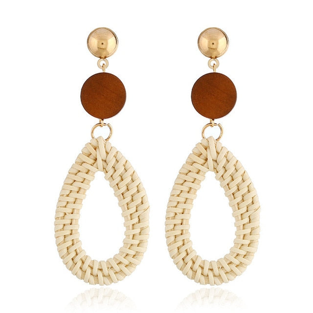 Bamboo Strip Straw Ear Stud Hot Wooden Handmade Rattan Earrings for Women