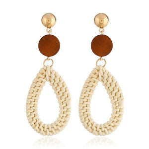 Bamboo Strip Straw Ear Stud Hot Wooden Handmade Rattan Earrings for Women