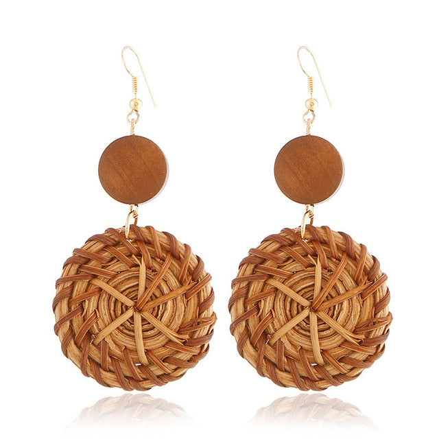 Bamboo Strip Straw Ear Stud Hot Wooden Handmade Rattan Earrings for Women