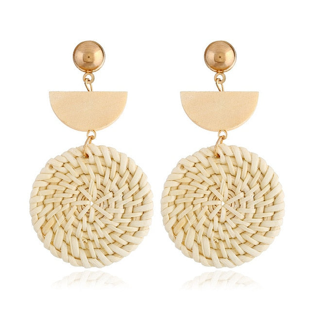 Bamboo Strip Straw Ear Stud Hot Wooden Handmade Rattan Earrings for Women