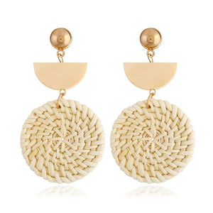 Bamboo Strip Straw Ear Stud Hot Wooden Handmade Rattan Earrings for Women