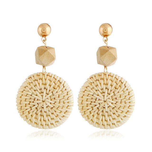 Bamboo Strip Straw Ear Stud Hot Wooden Handmade Rattan Earrings for Women