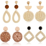 Load image into Gallery viewer, Bamboo Strip Straw Ear Stud Hot Wooden Handmade Rattan Earrings for Women
